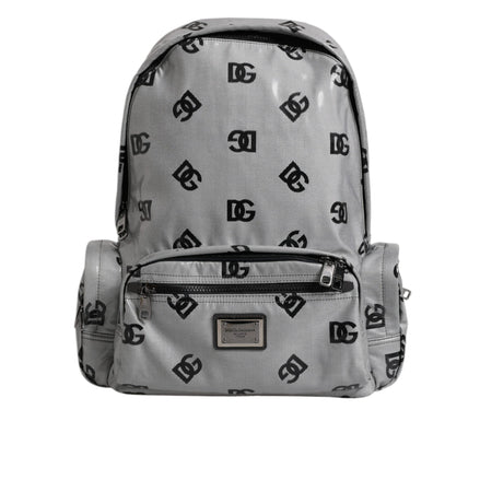 Zaino Dolce & Gabbana in poliestere grigio nero con placca logo DG