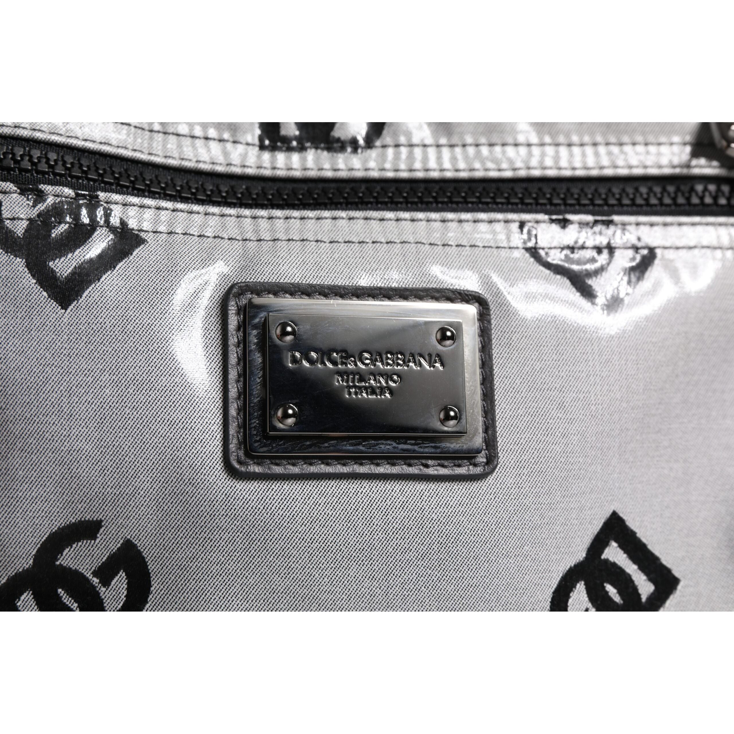 Zaino Dolce & Gabbana in poliestere grigio nero con placca logo DG
