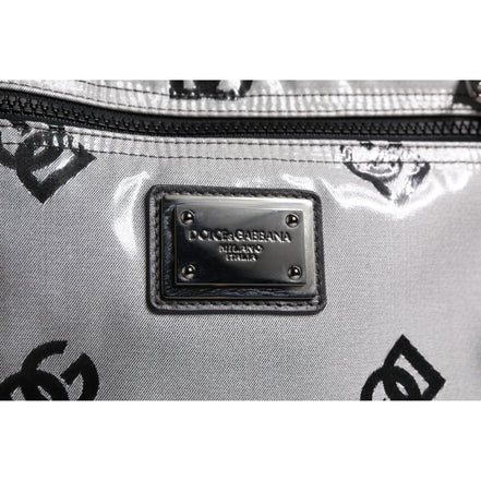 Zaino Dolce & Gabbana in poliestere grigio nero con placca logo DG