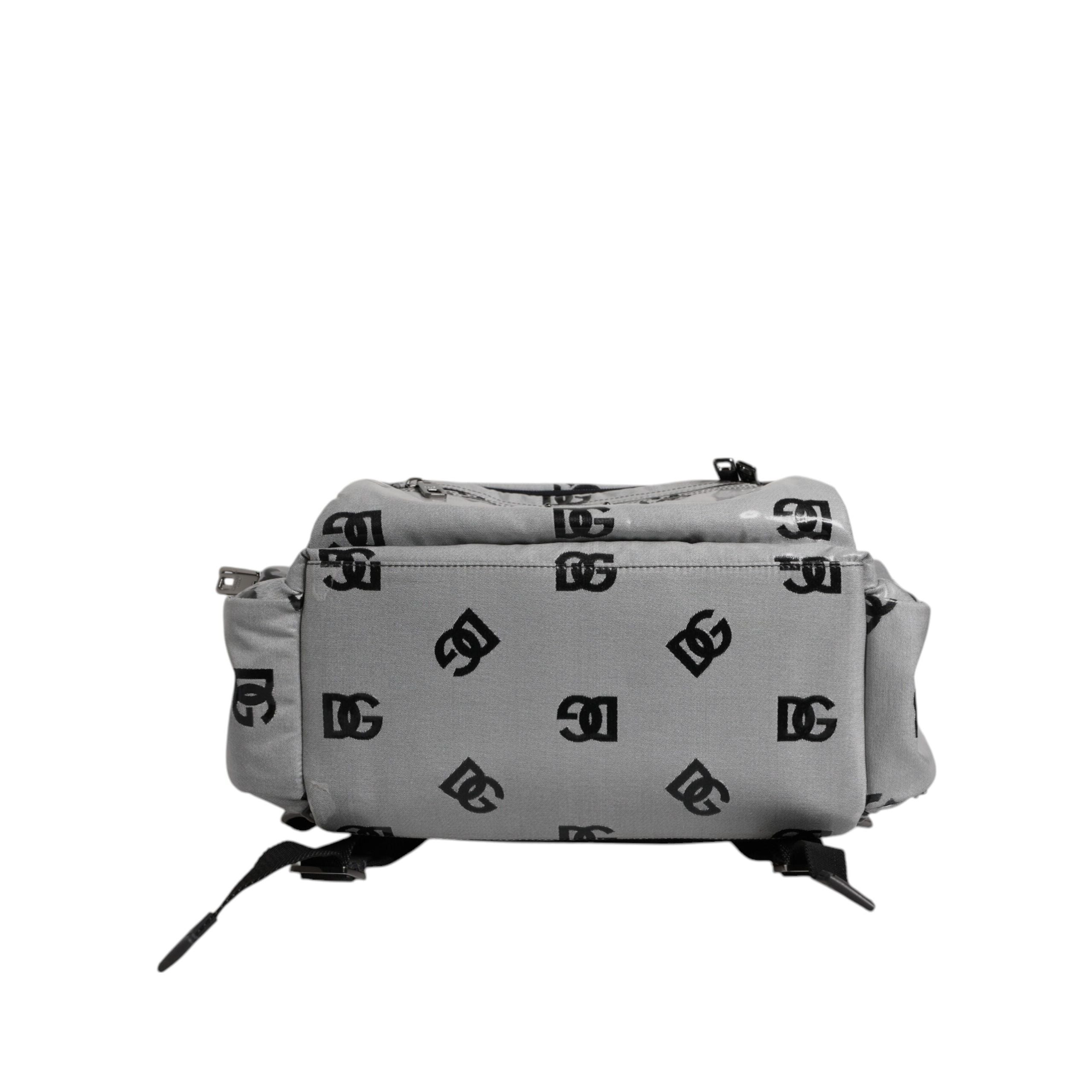 Zaino Dolce & Gabbana in poliestere grigio nero con placca logo DG