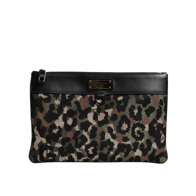 Pochette Dolce & Gabbana con stampa jacquard leopardo multicolore e placca logo