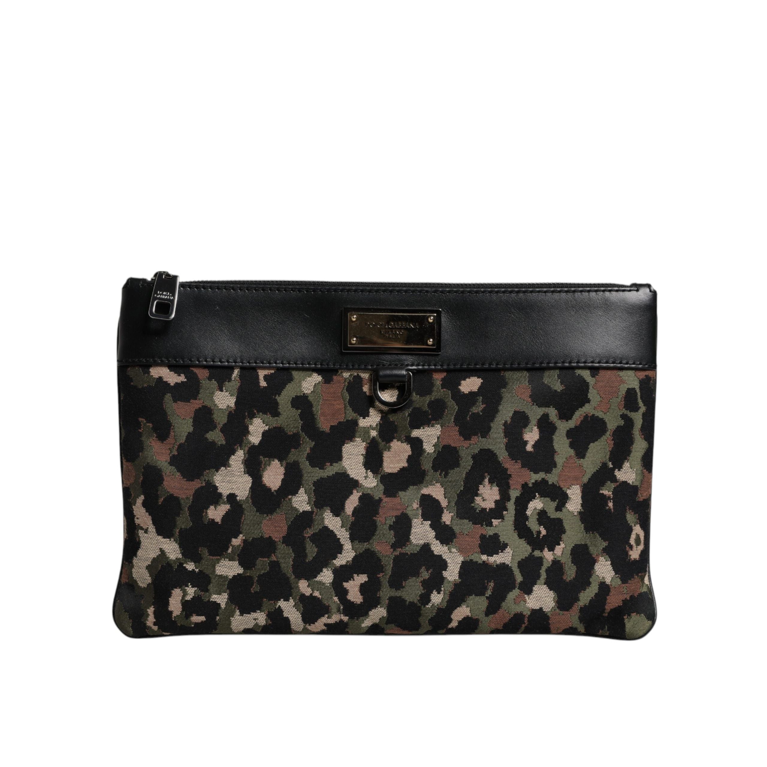 Pochette Dolce & Gabbana con stampa jacquard leopardo multicolore e placca logo