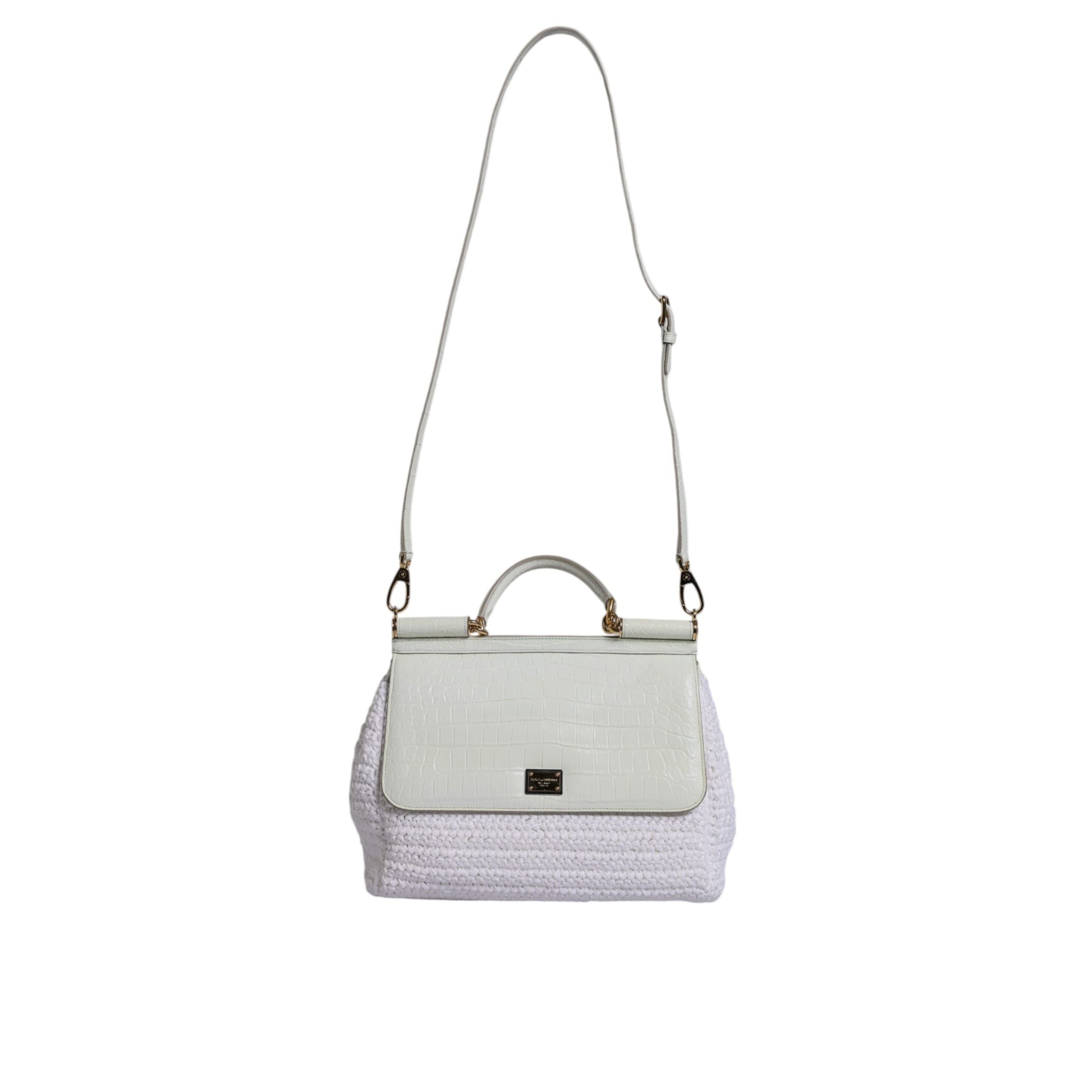 Sac bandoulière Dolce & Gabbana en raphia blanc et cuir avec poignée supérieure