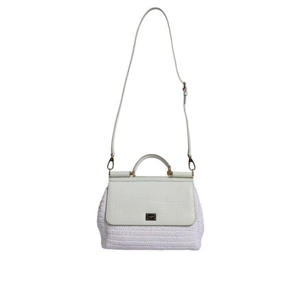 Sac bandoulière Dolce & Gabbana en raphia blanc et cuir avec poignée supérieure