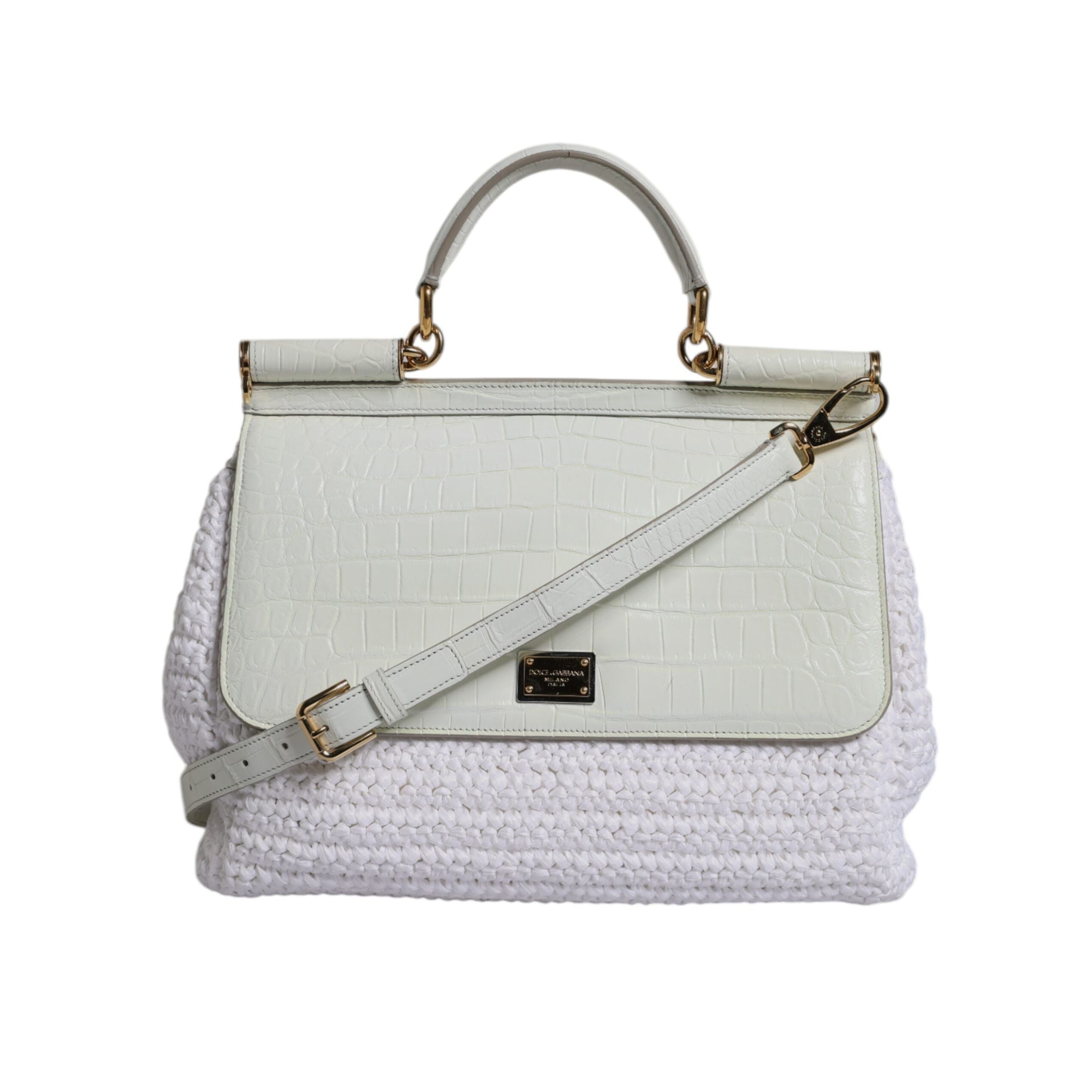 Sac bandoulière Dolce & Gabbana en raphia blanc et cuir avec poignée supérieure