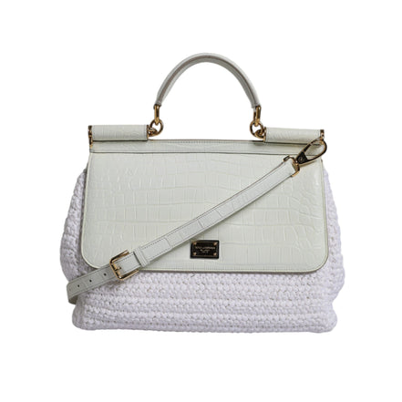 Sac bandoulière Dolce & Gabbana en raphia blanc et cuir avec poignée supérieure