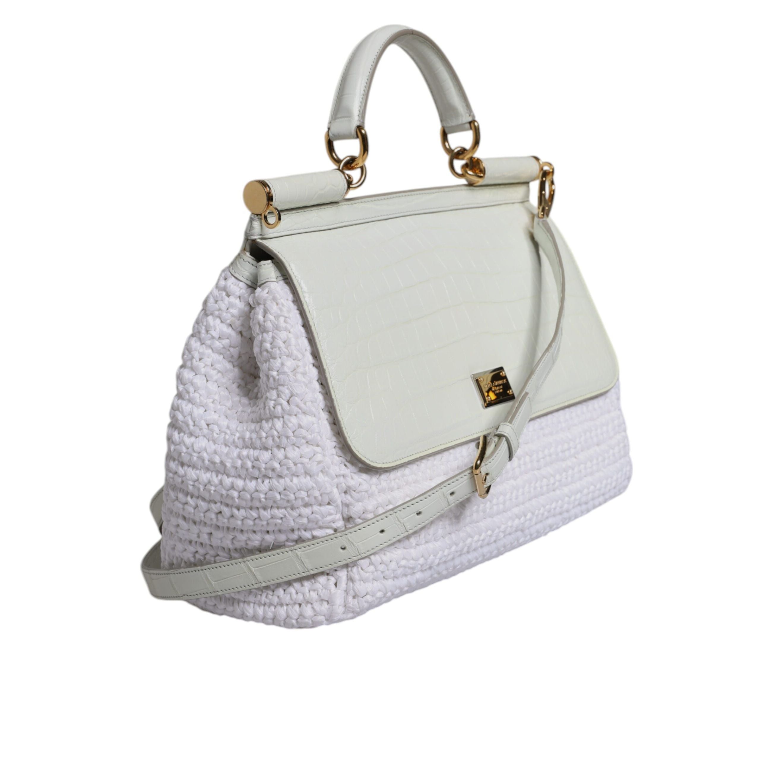 Sac bandoulière Dolce & Gabbana en raphia blanc et cuir avec poignée supérieure