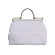 Sac bandoulière Dolce & Gabbana en raphia blanc et cuir avec poignée supérieure