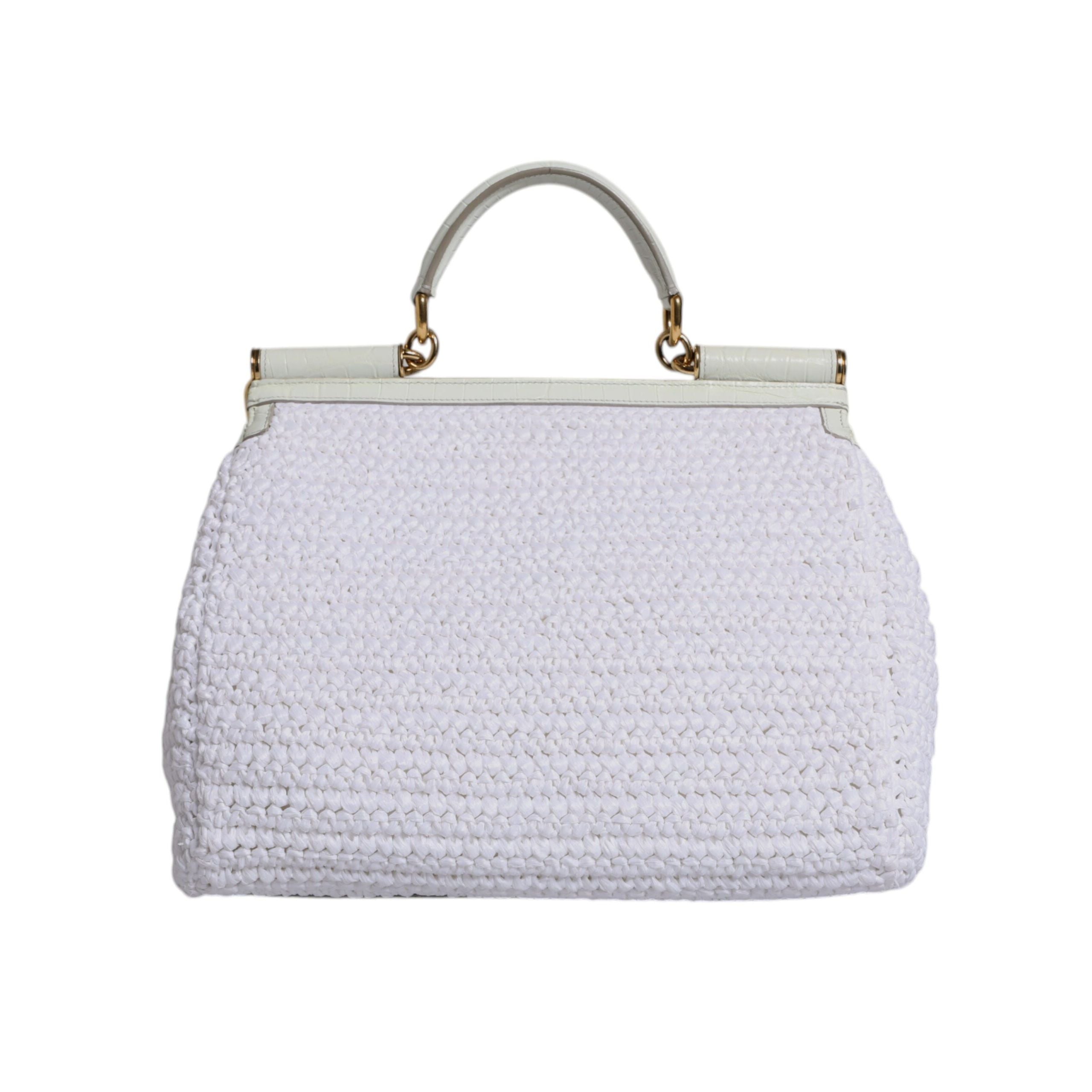 Sac bandoulière Dolce & Gabbana en raphia blanc et cuir avec poignée supérieure