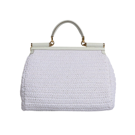 Sac bandoulière Dolce & Gabbana en raphia blanc et cuir avec poignée supérieure