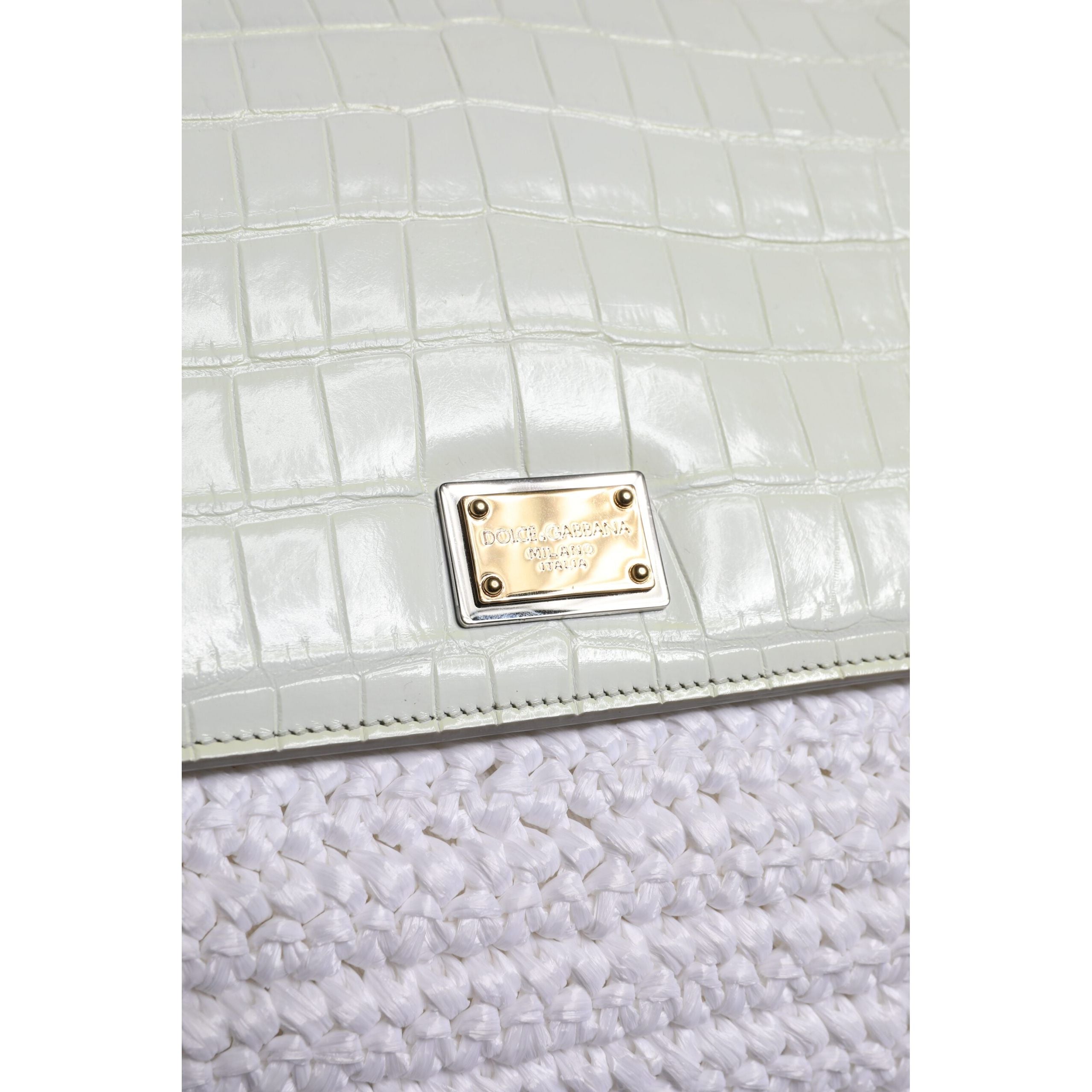 Sac bandoulière Dolce & Gabbana en raphia blanc et cuir avec poignée supérieure