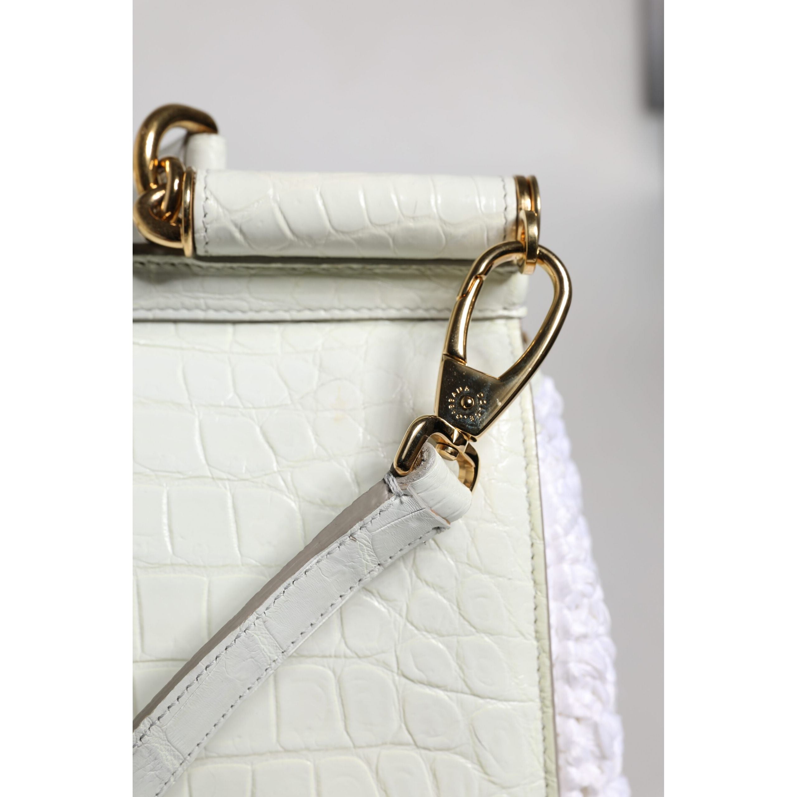 Sac bandoulière Dolce & Gabbana en raphia blanc et cuir avec poignée supérieure