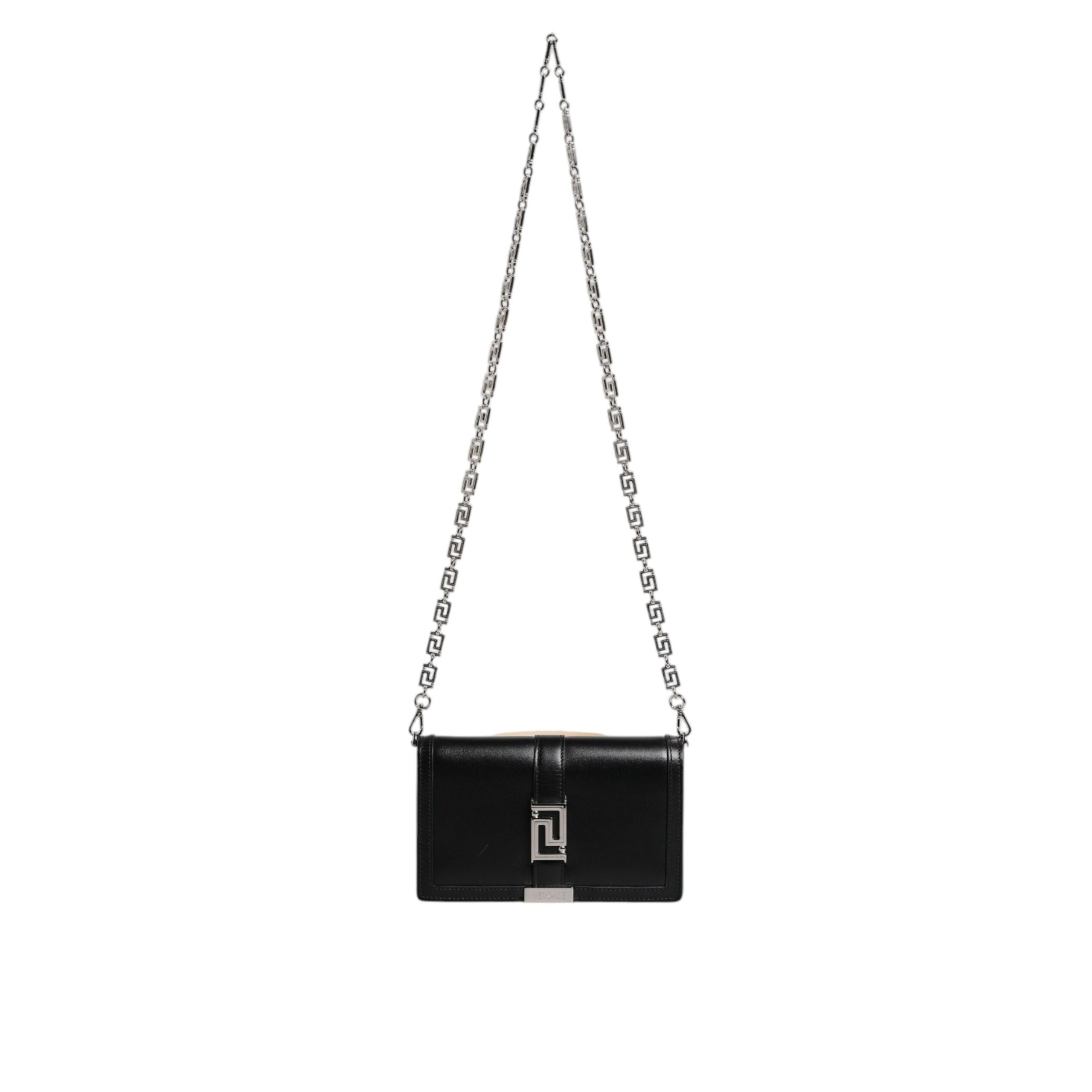 Versace Black Calfskin Leather Chain Strap Shoulder Crossbody Bag