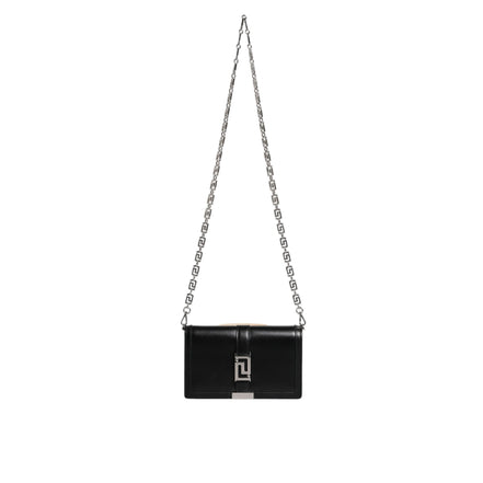 Versace Black Calfskin Leather Chain Strap Shoulder Crossbody Bag