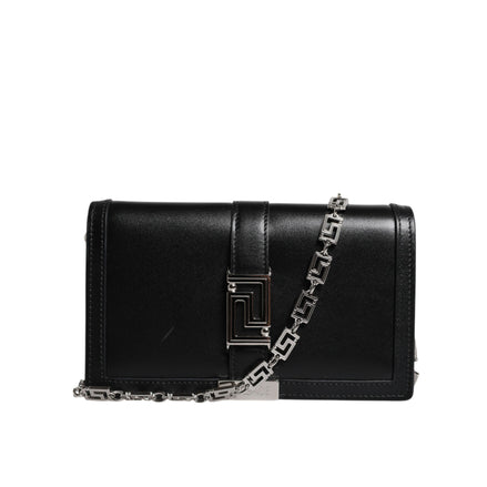 Sac bandoulière Versace en cuir de veau noir à chaîne