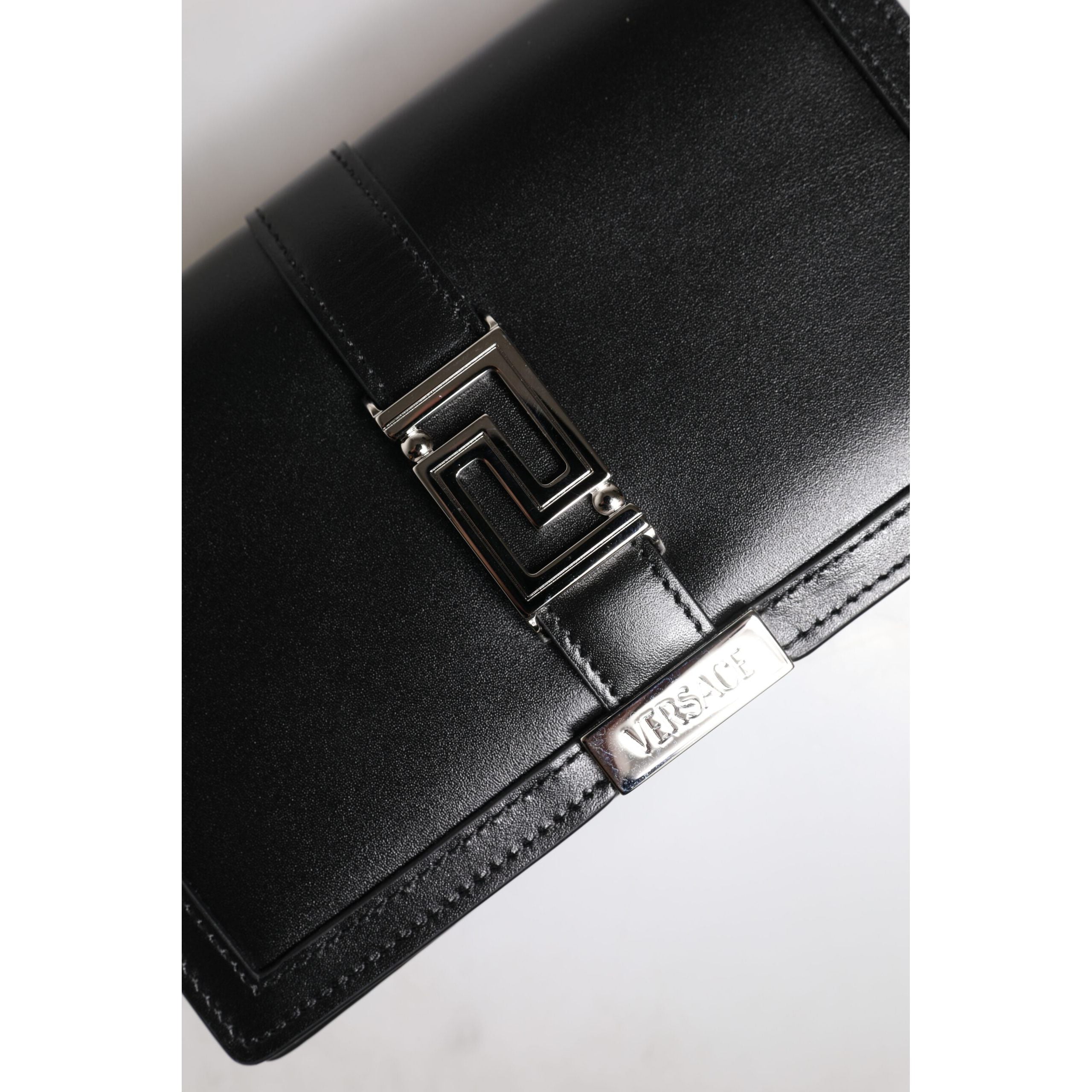 Versace Black Calfskin Leather Chain Strap Shoulder Crossbody Bag