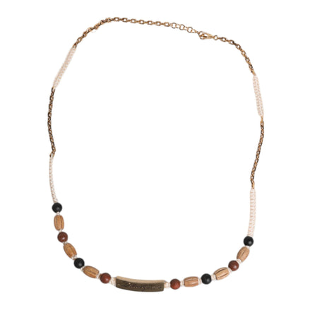 Dolce & Gabbana Collana con Pendente Logo in Perle di Legno Nere e Oro