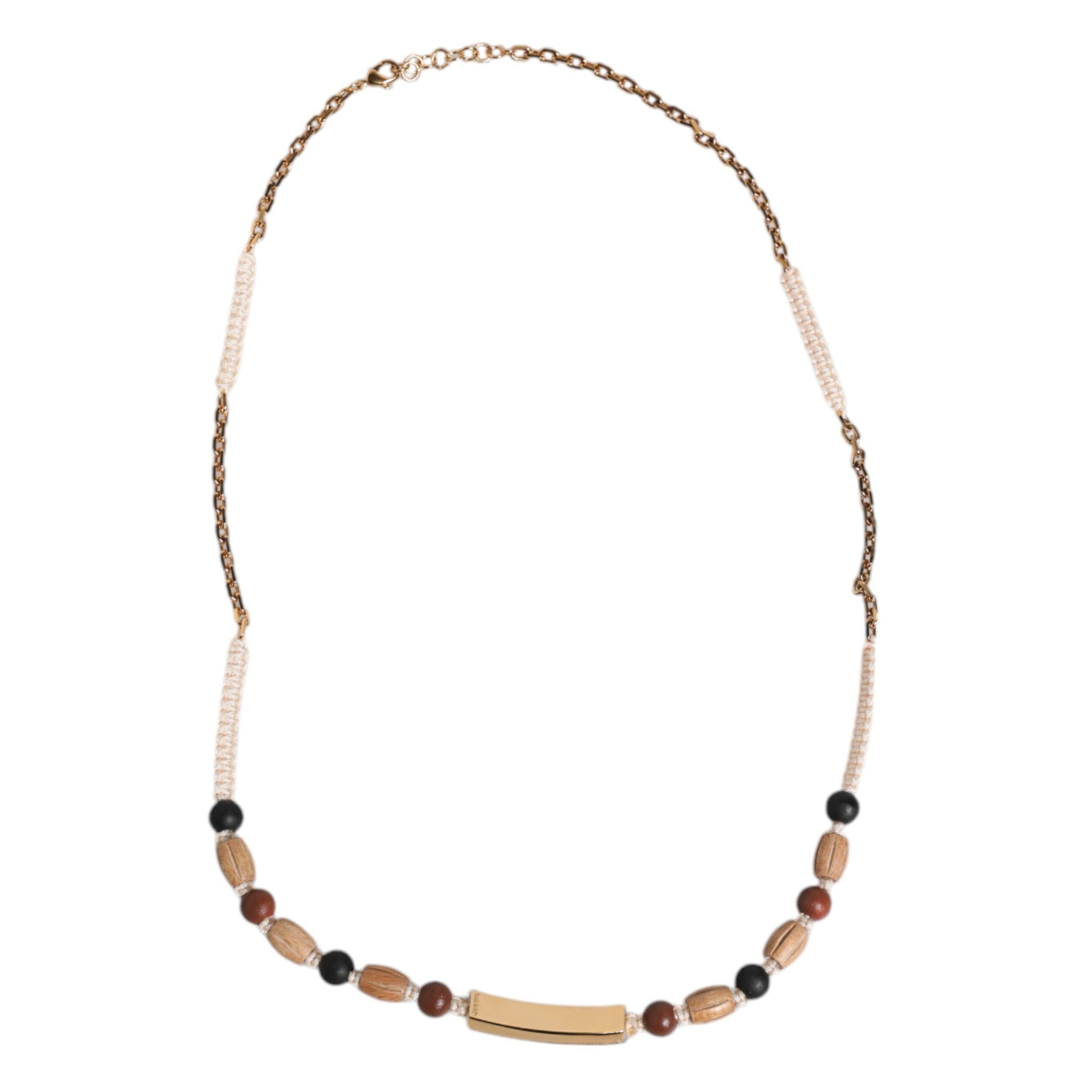 Dolce & Gabbana Black Gold Wooden Beaded Logo Pendant Necklace