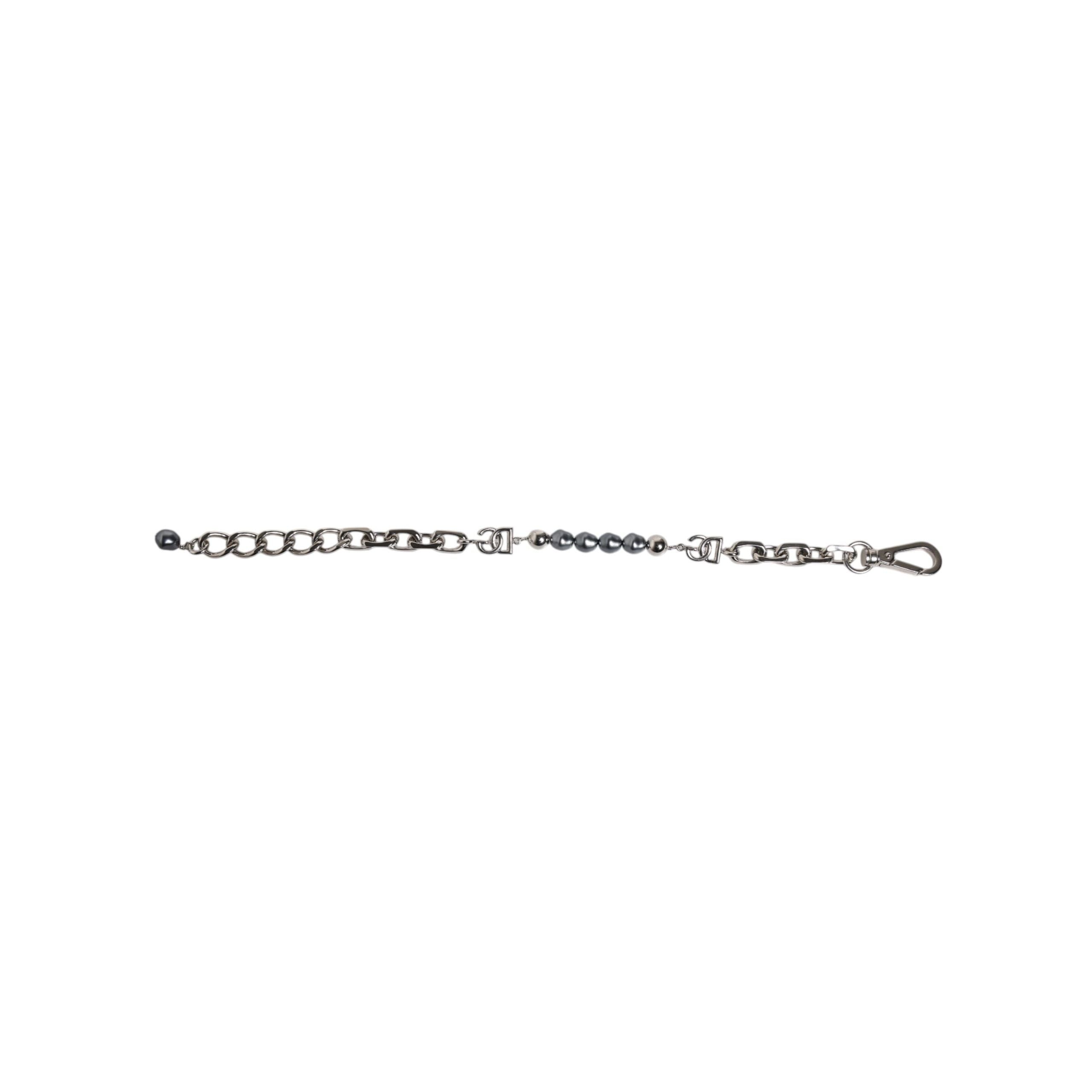 Bracelet Dolce & Gabbana en chaîne argentée, fermoir mousqueton, logo et perles grises