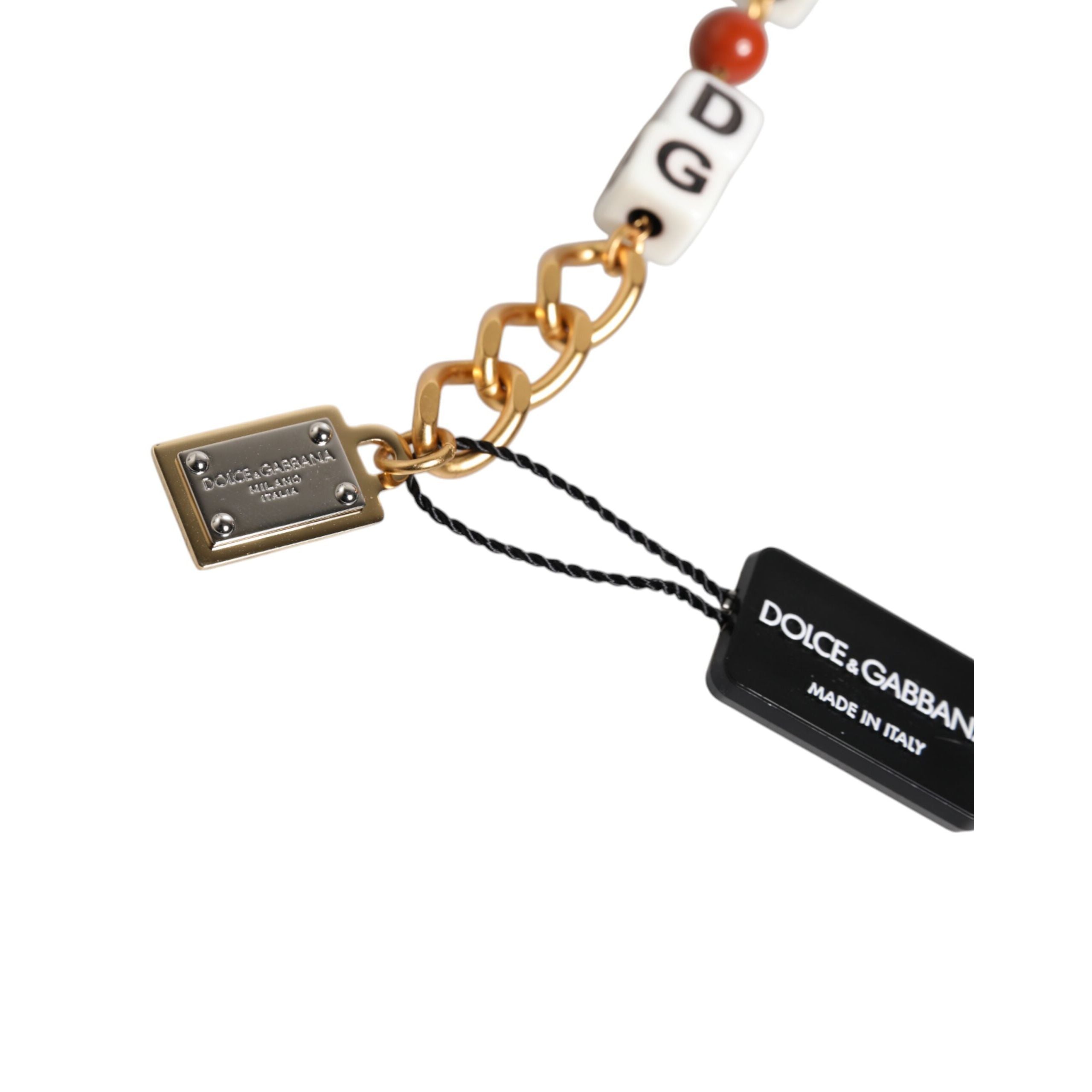 Dolce & Gabbana Bracciale Dadi con Logo DG in Catena di Ottone Dorato Multicolore