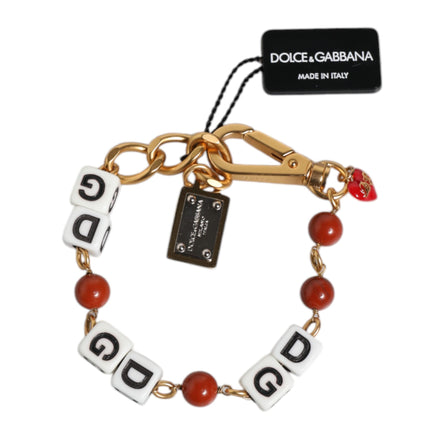 Dolce & Gabbana Bracciale Dadi con Logo DG in Catena di Ottone Dorato Multicolore