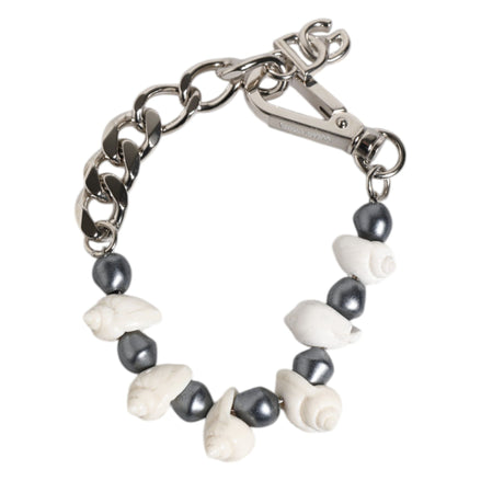 Bracciale Dolce & Gabbana con Pendente a Conchiglia e Logo DG in Ottone Tonalità Argento e Perline