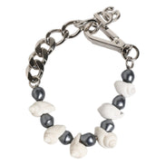 Dolce & Gabbana Silver Tone Brass Beaded Shell DG Logo Pendant Bracelet