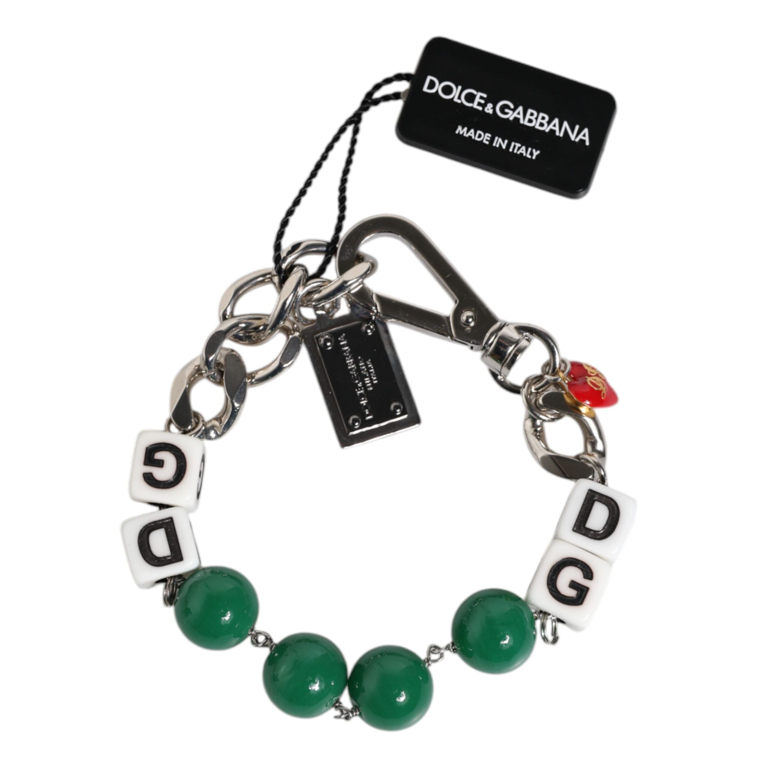 Bracciale con charm Dolce & Gabbana in ottone color argento, perline, dadi e logo