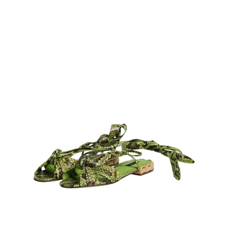 Chaussures sandales à lanières montantes imprimé animal vert Dolce & Gabbana