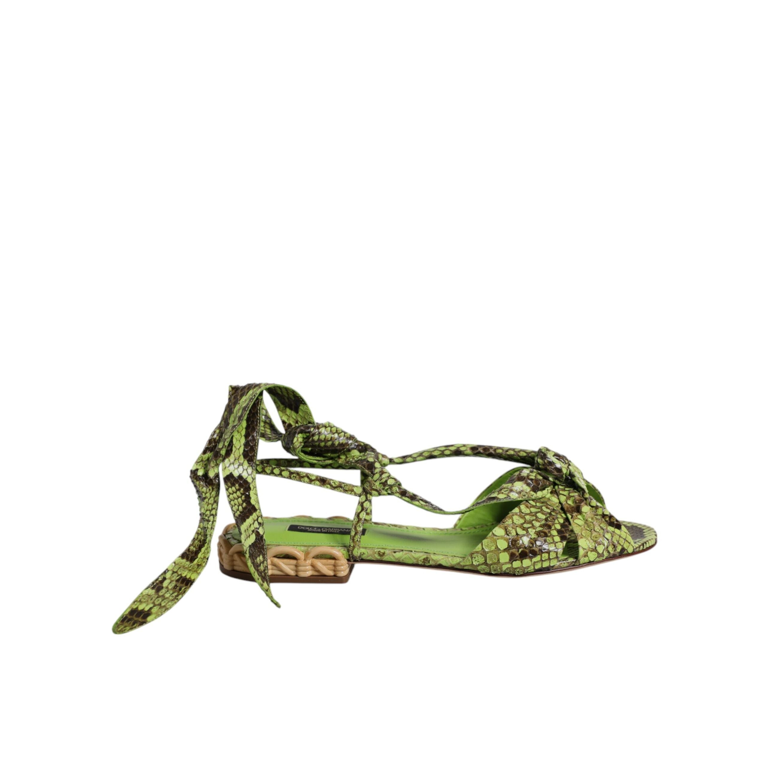 Chaussures sandales à lanières montantes imprimé animal vert Dolce & Gabbana