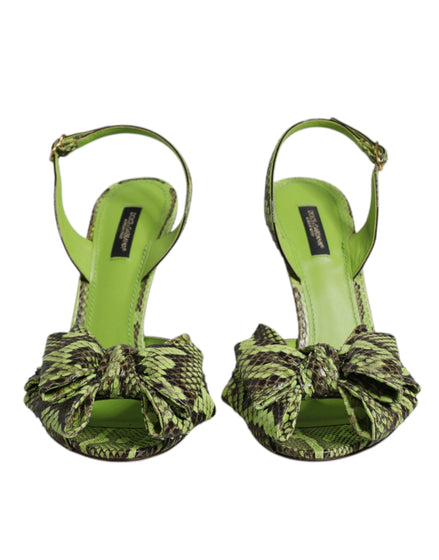 Dolce & Gabbana Green Python Leather Heel Sandals