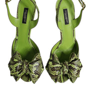 Dolce & Gabbana Green Python Leather Heel Sandals