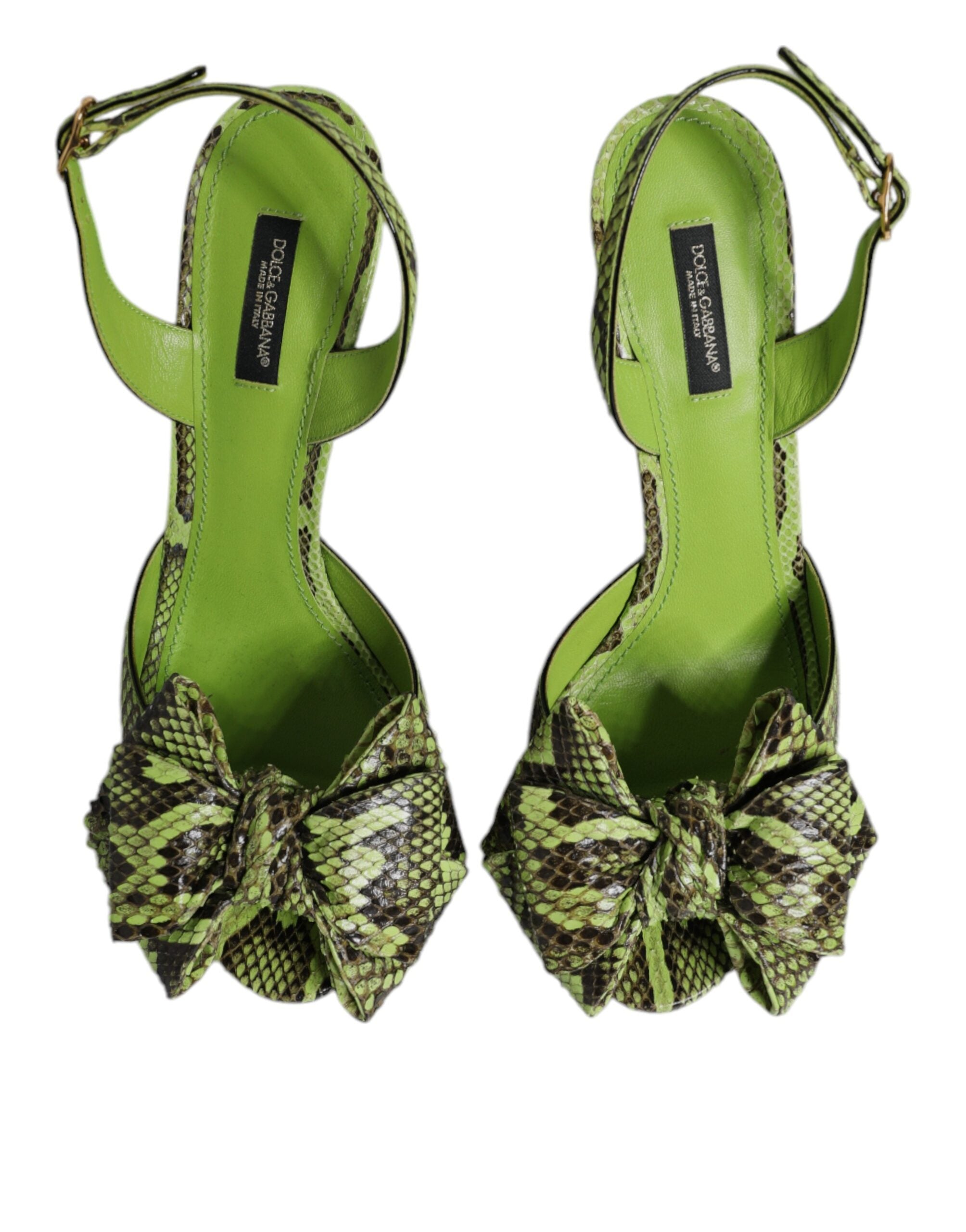 Dolce & Gabbana Green Python Leather Heel Sandals