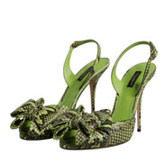 Dolce & Gabbana Green Python Leather Heel Sandals