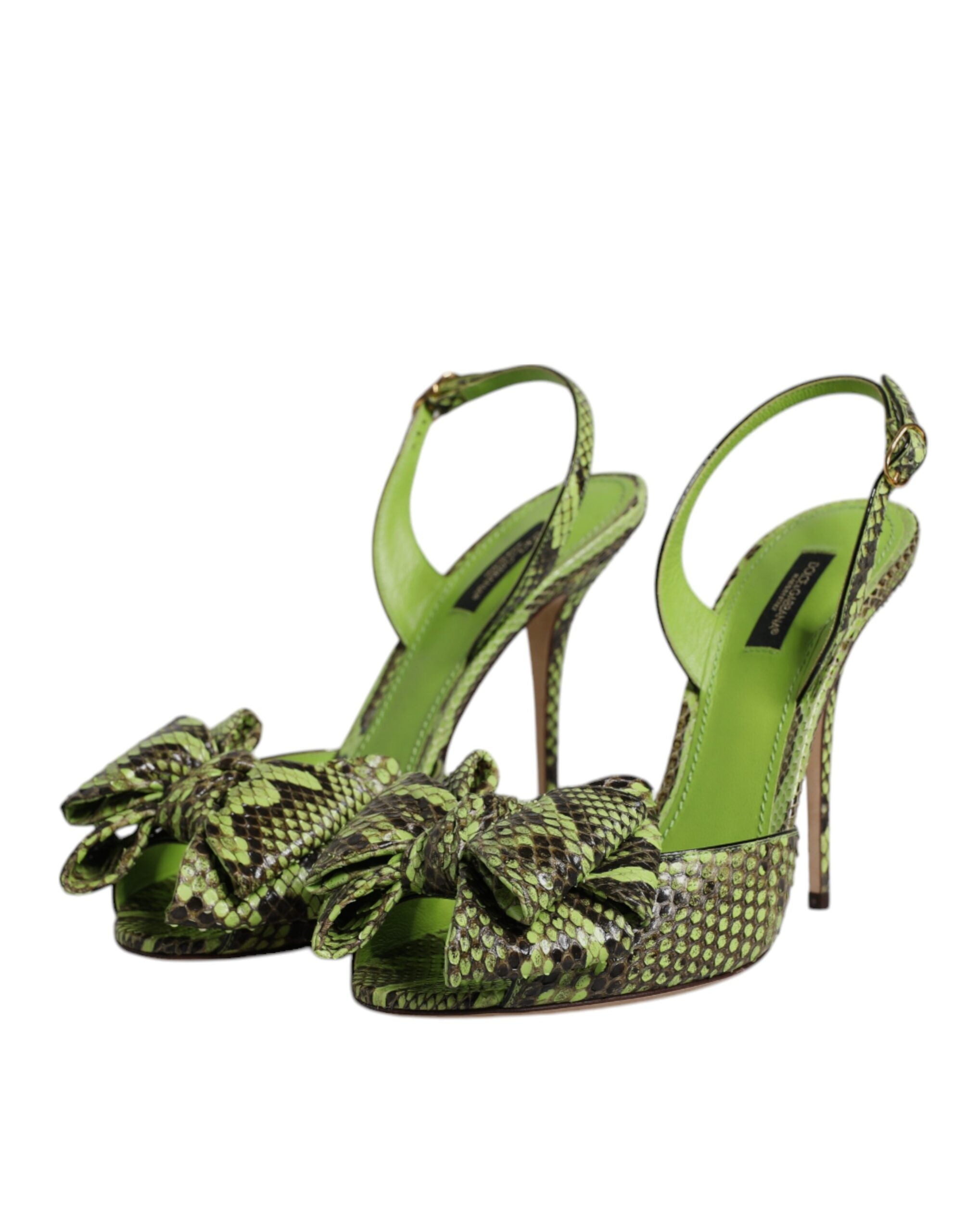 Dolce & Gabbana Green Python Leather Heel Sandals