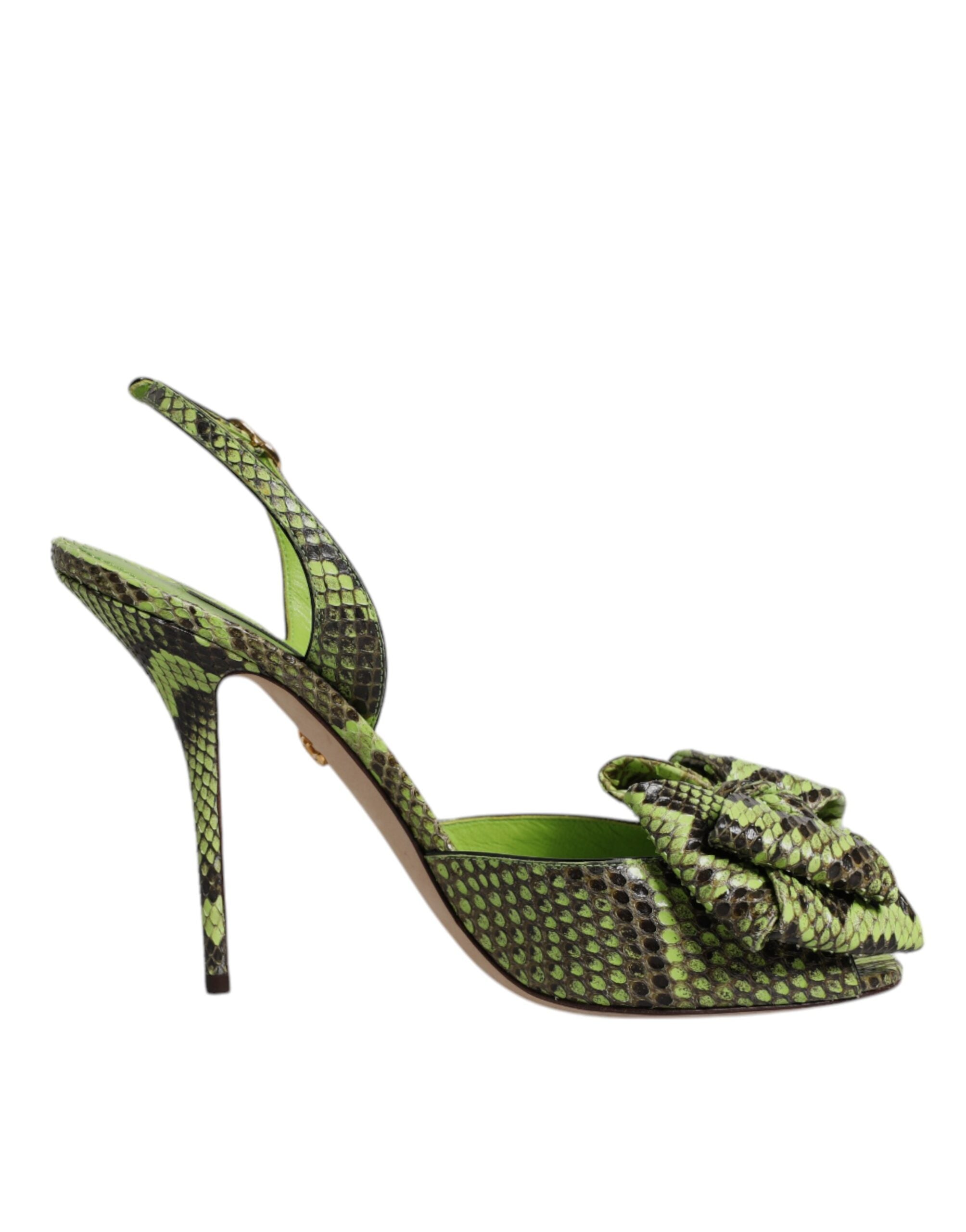 Dolce & Gabbana Green Python Leather Heel Sandals