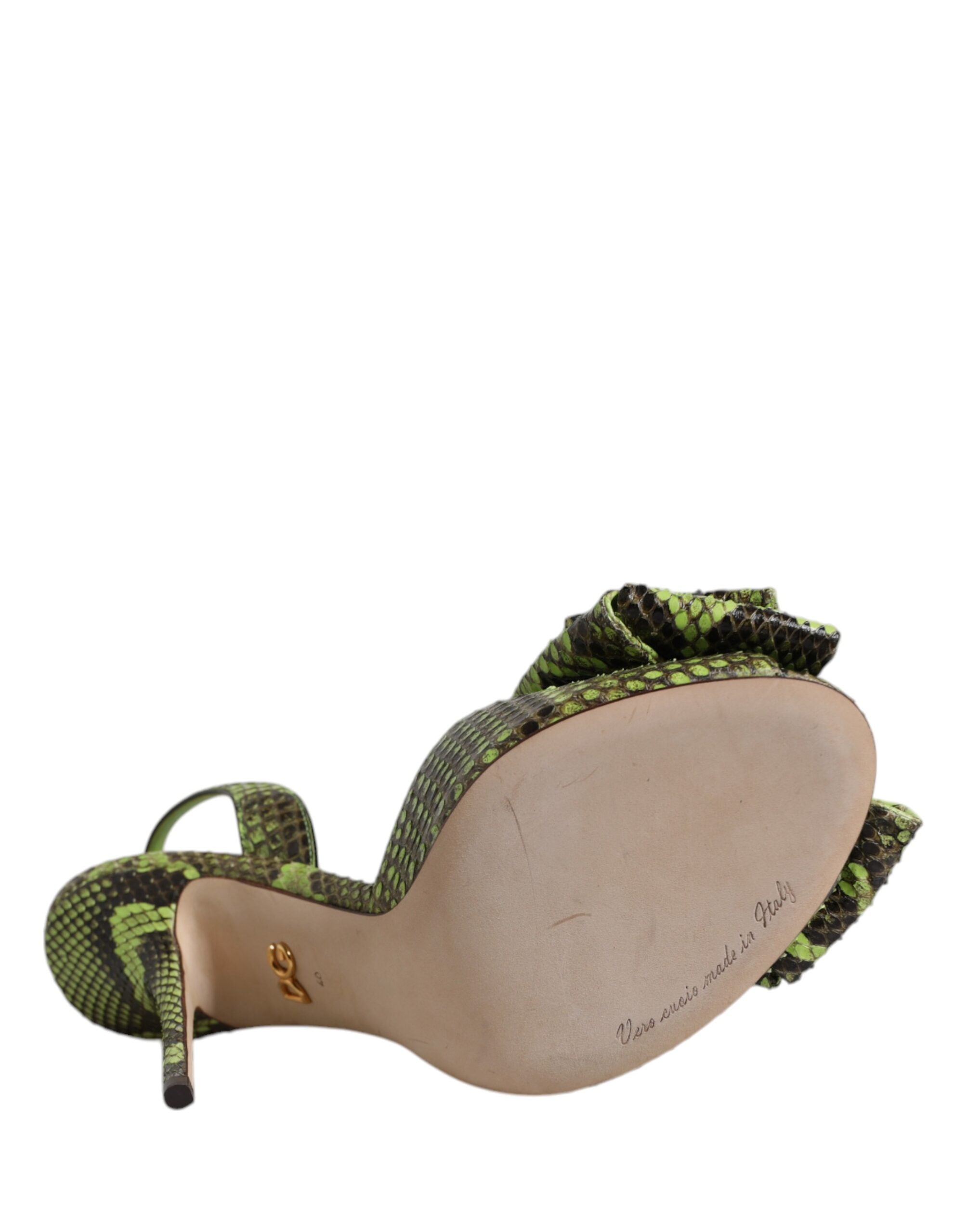 Dolce & Gabbana Green Python Leather Heel Sandals