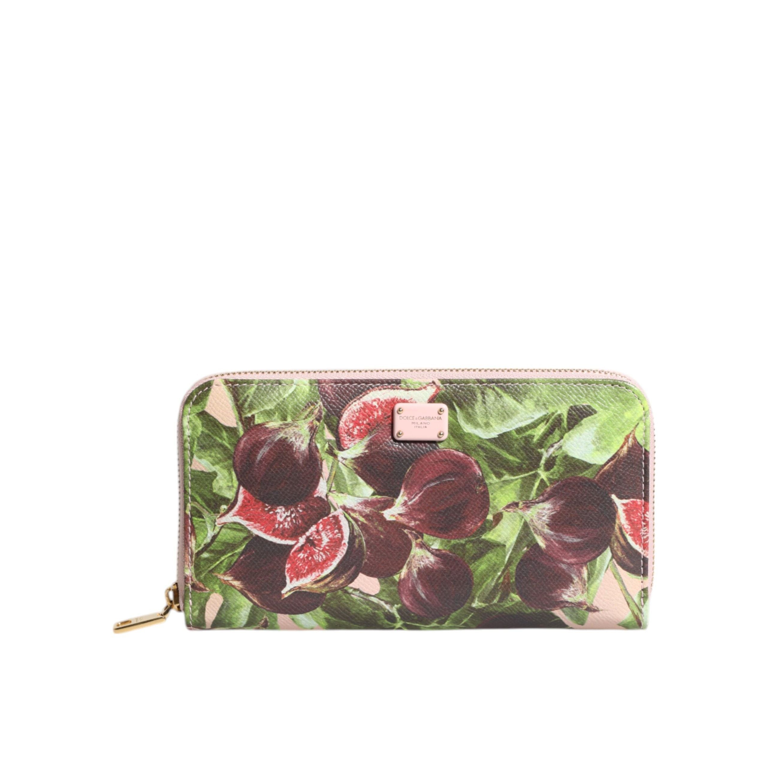 Portefeuille continental zippé en cuir Dauphine, motif fruits et couleur multicolore, Dolce & Gabbana