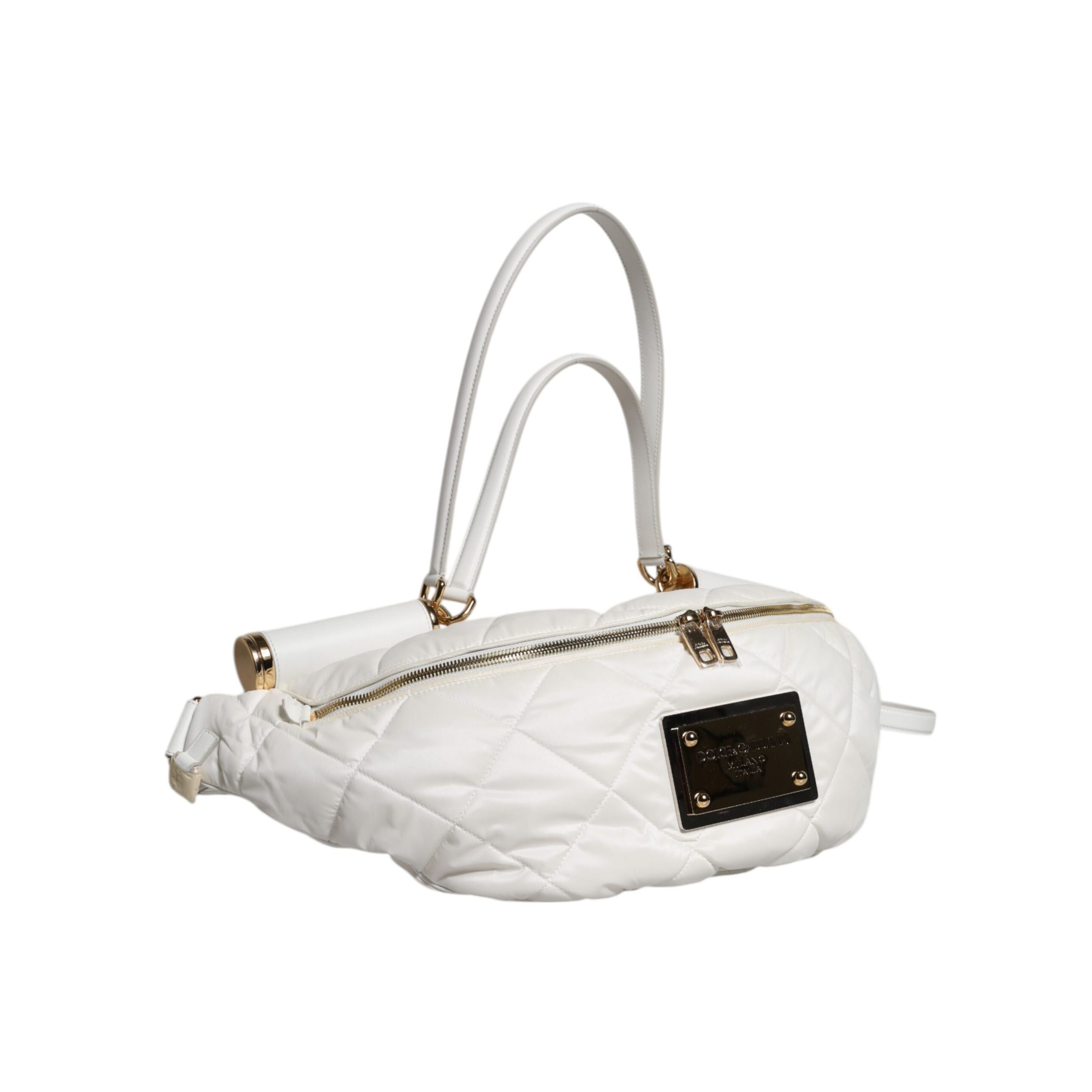 Sac banane Dolce & Gabbana matelassé blanc avec plaque logo