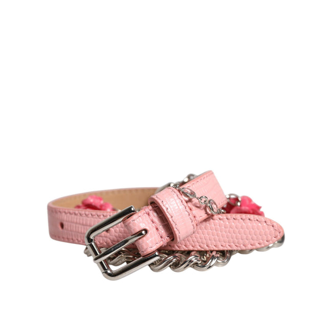 Ceinture en cuir texturé Dolce & Gabbana rose ornée de roses