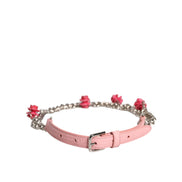 Ceinture en cuir texturé Dolce & Gabbana rose ornée de roses