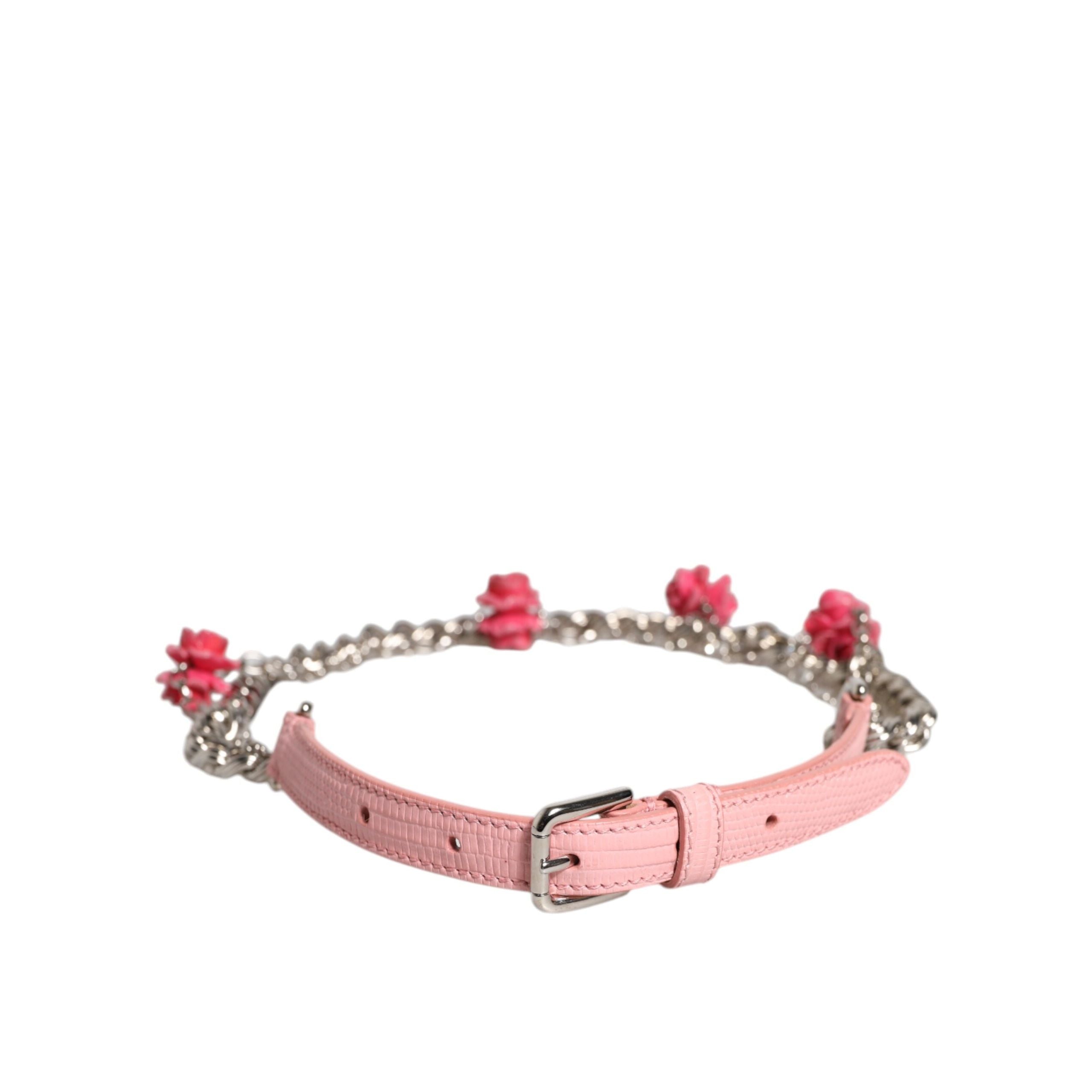 Ceinture en cuir texturé Dolce & Gabbana rose ornée de roses