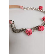 Ceinture en cuir texturé Dolce & Gabbana rose ornée de roses