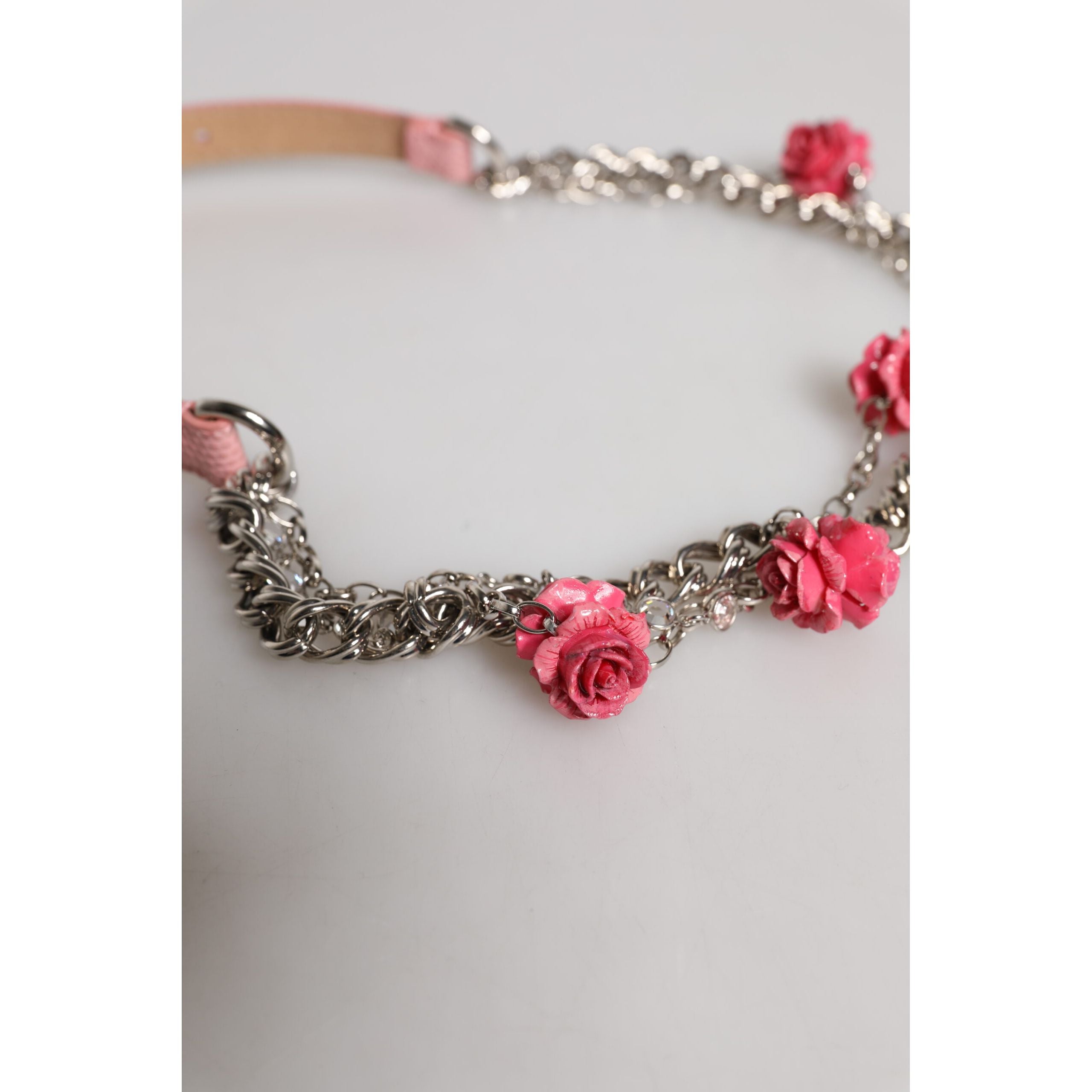 Ceinture en cuir texturé Dolce & Gabbana rose ornée de roses