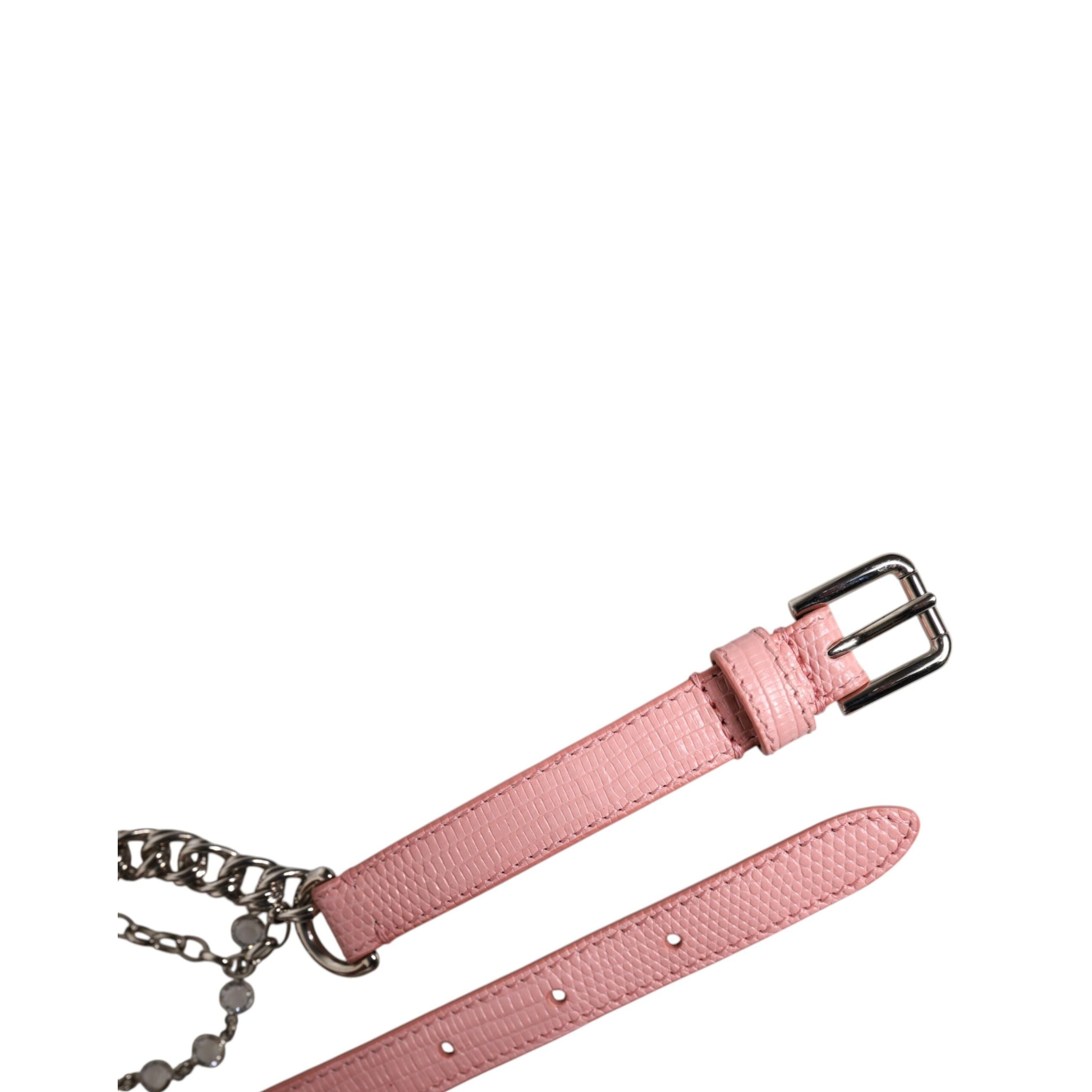 Ceinture en cuir texturé Dolce & Gabbana rose ornée de roses