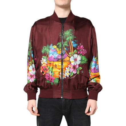 Blouson bomber Dolce & Gabbana bordeaux à imprimé floral et fermeture éclair intégrale