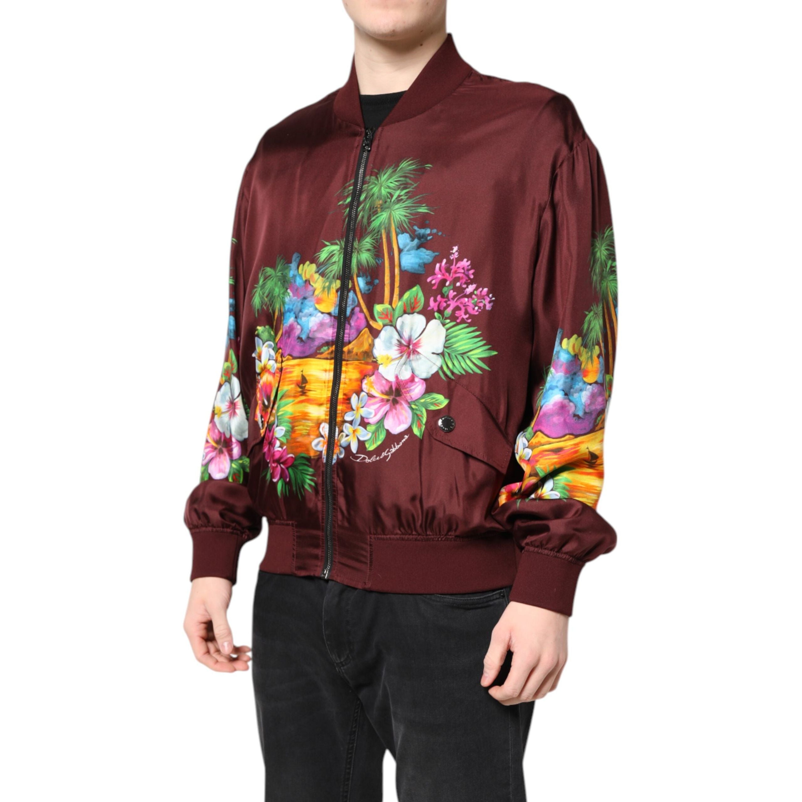Blouson bomber Dolce & Gabbana bordeaux à imprimé floral et fermeture éclair intégrale