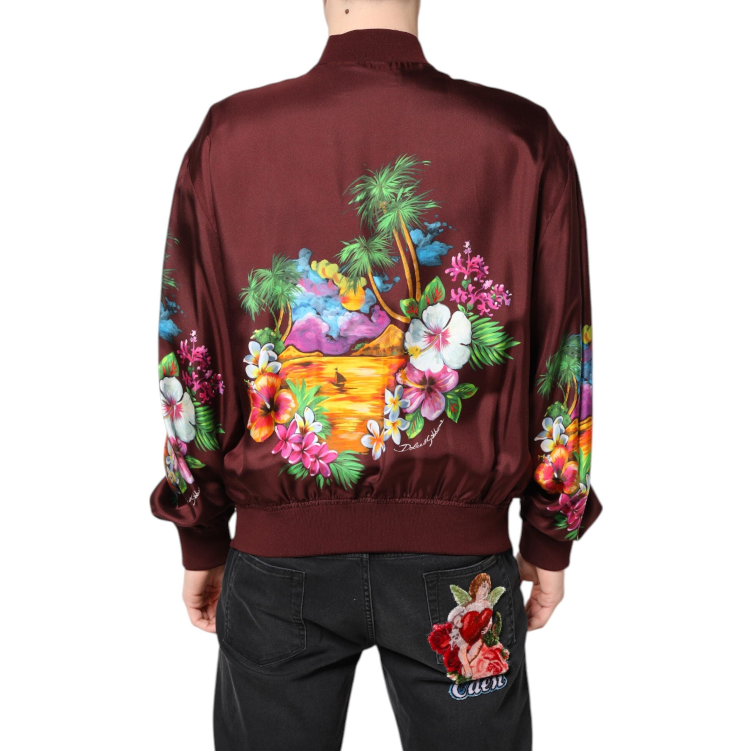 Blouson bomber Dolce & Gabbana bordeaux à imprimé floral et fermeture éclair intégrale