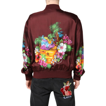 Blouson bomber Dolce & Gabbana bordeaux à imprimé floral et fermeture éclair intégrale
