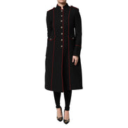 Veste Trench Coat Simple Boutonnage en Laine Noire Dolce & Gabbana